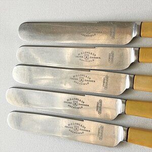 Vintage H. G. Long & Co Cross Dagger Table Knives 5pc Sheffield England Rare